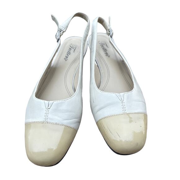 Trotters Sling Back Shoes Nude 7.5 M Tan Women’s Made In Brazil Cap Toe Pump - Picture 1 of 16